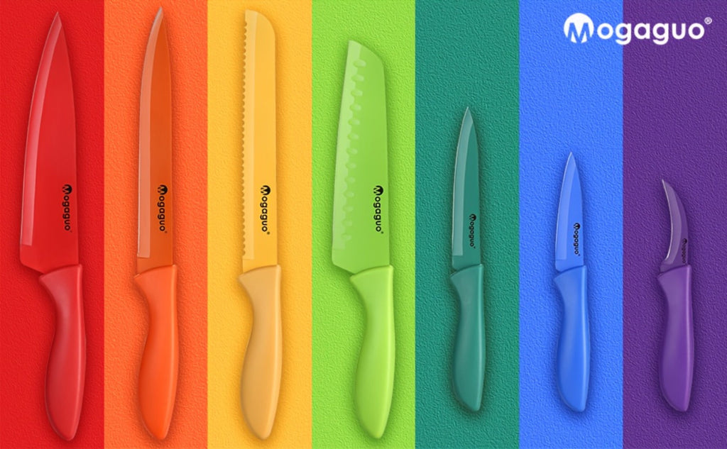 Rainbow Kitchen Knife Set 14pcs ¨C 7 Sharp Stainless Steel Knives with 7 Blade Guards, Dishwasher Safe, Non-Stick Professional Chef Knife Set with Sheaths