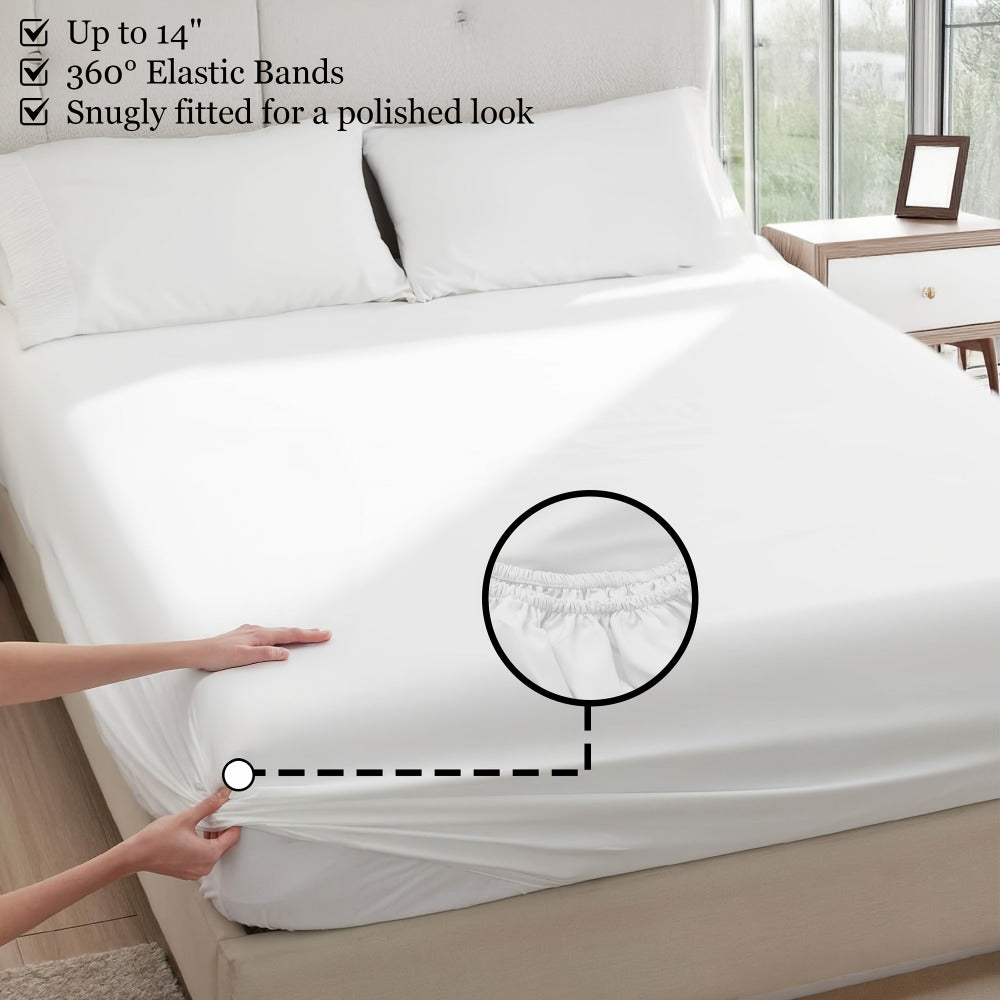 Bed Sheet Set 4-Piece Soft Breathable Cooling Sheets - Flat Sheet, Fitted Sheet & 2 Pillowcases, Wrinkle-Free Hotel Luxury Bedding, All Season Comfort