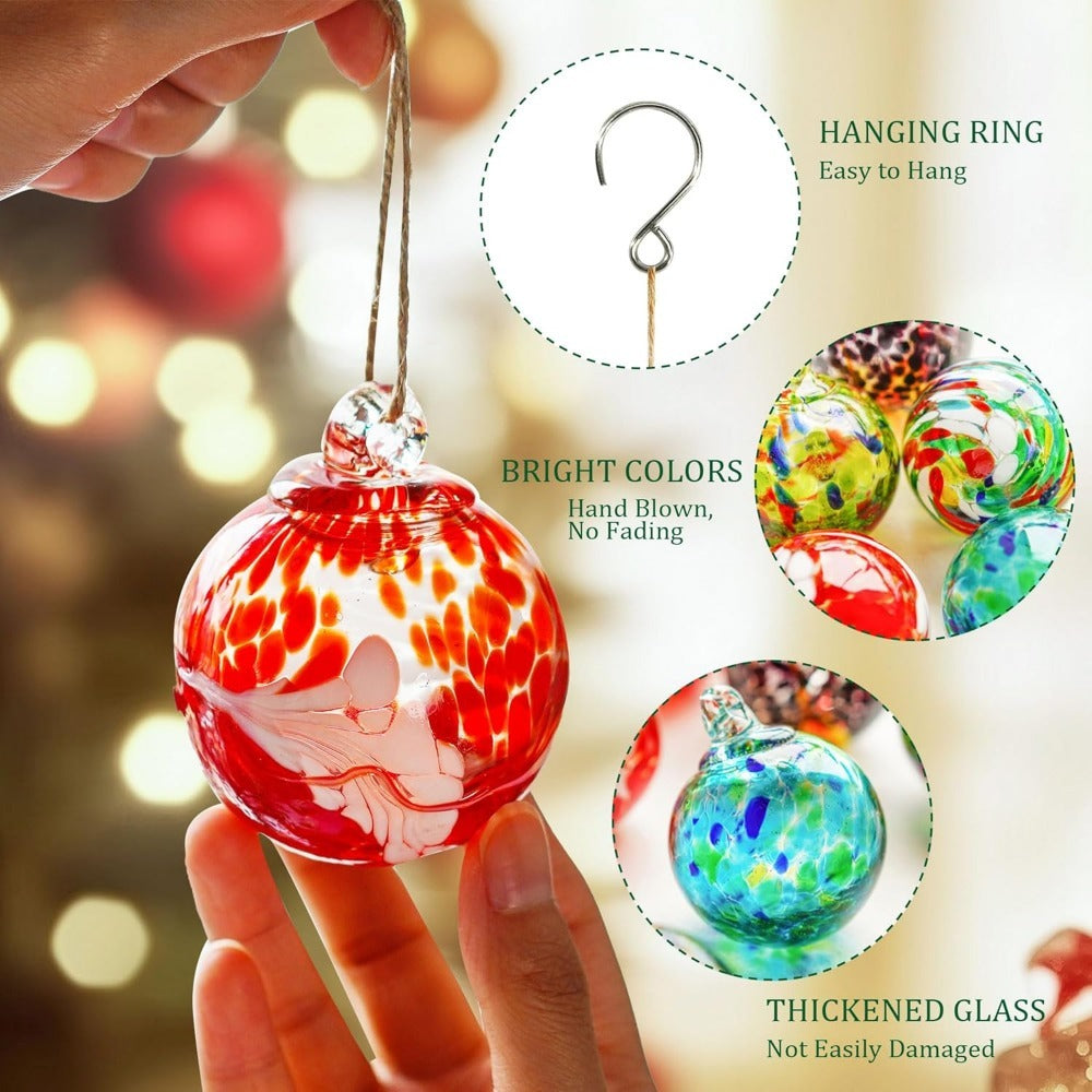 Hand Blown Glass Christmas Ornaments Set of 6 - Multicolor Hanging Ball Decorations for Christmas Tree Home Window Garden Patio - Witch Gazing Balls Gift for Mom Wife Women Friends