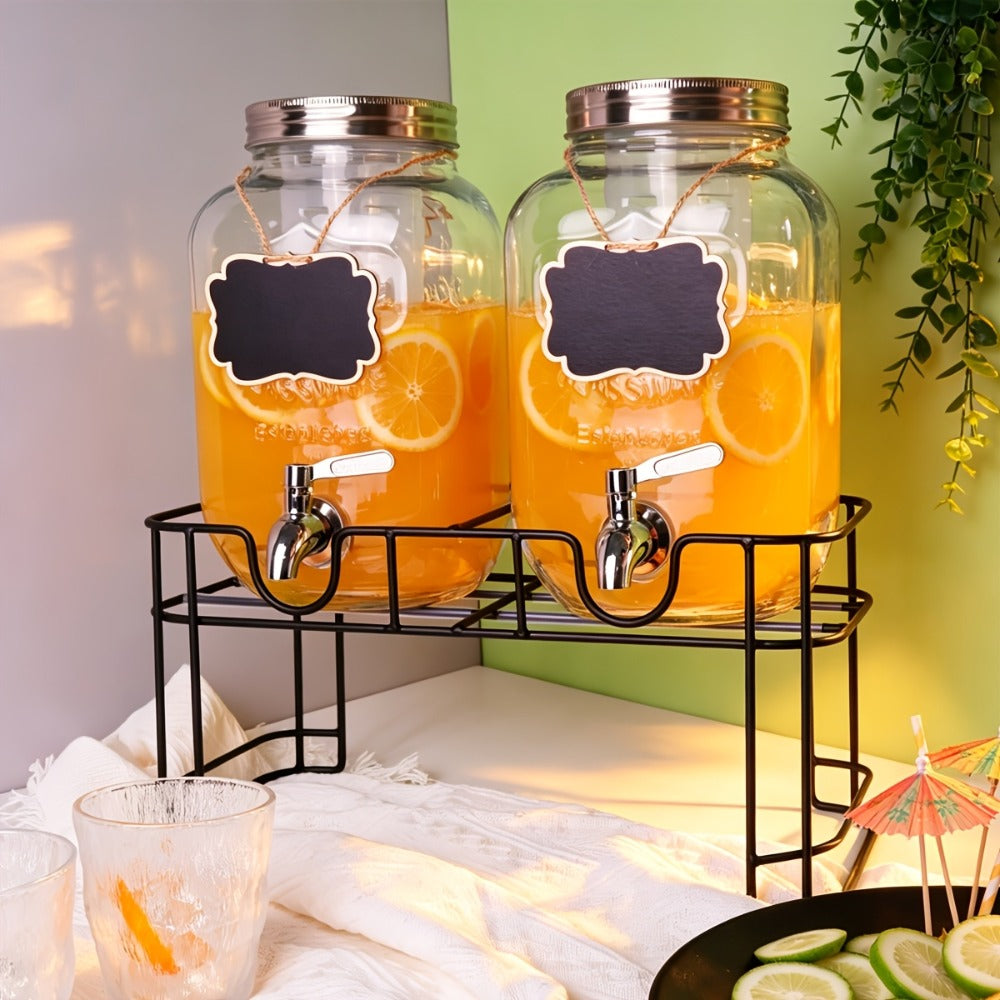 Glass Drink Dispenser with Fruit Infuser, Ice Cylinder & Stainless Steel Spigot ¨C 1 Gallon Beverage Dispenser with Stand for Parties, Weddings, BBQ & Lemonade