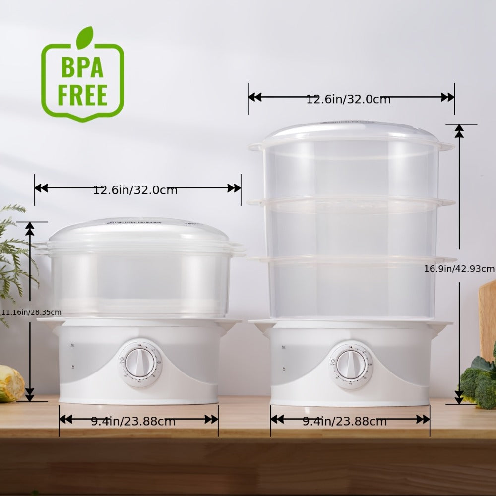 Electric Food Steamer 3-Tier 9.6QT Large Capacity, 800W Fast Cooking, 60-Min Timer, Boil-Dry Protection, Dishwasher Safe & BPA-Free ¨C Multi-Tier Steamer for Vegetables, Dumplings & Family Dinners