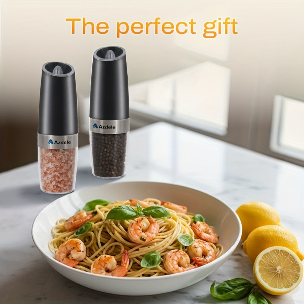 Electric Salt and Pepper Grinder Set 2-Pack Gravity Sensing ¨C Battery Powered LED Light One-Hand Operation | Adjustable Coarseness Black Kitchen Gadget | Perfect Birthday Gift for Home Cooks