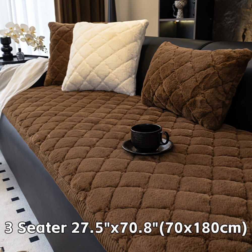 Sofa Cover Faux Rabbit Fur Plush Couch Slipcover - Thick Soft Non-Slip Pet Friendly Machine Washable Sofa Cushion Cover for Living Room Bedroom Office