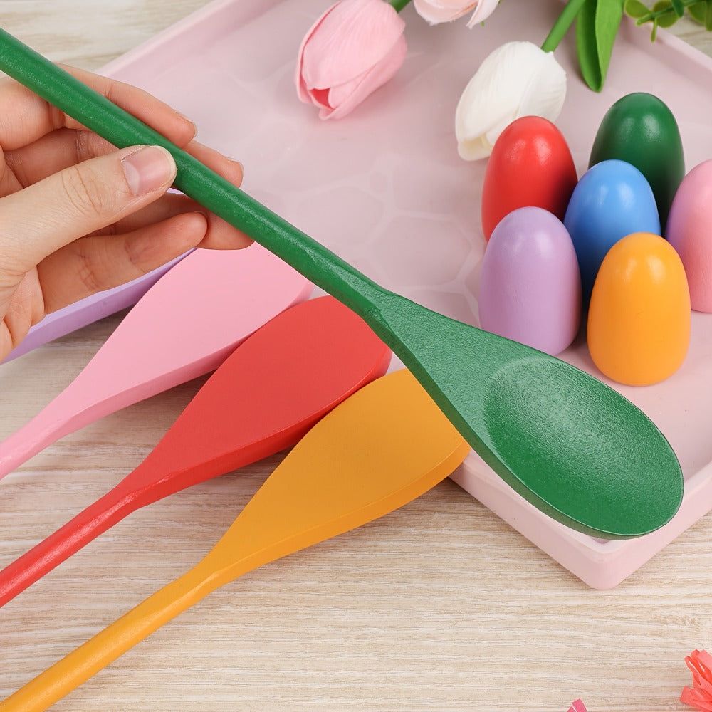 Egg Spoon Race Game Set 12pcs ¨C Wooden Egg & Spoon Balance Relay Race Outdoor Lawn Game for Kids, Easter, Birthday Party, Carnival, School Activity
