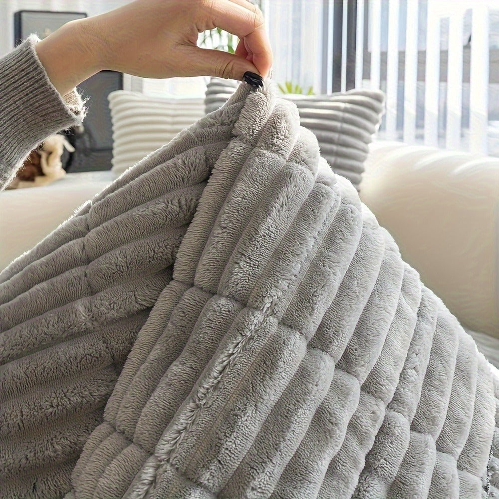 Jacquard Couch Cover Set of 2 Solid Color Corduroy Plush Thick Soft Non-Slip Machine Washable Pet Friendly for 2 3 4 Seat Sectional Sofa Living Room Bedroom