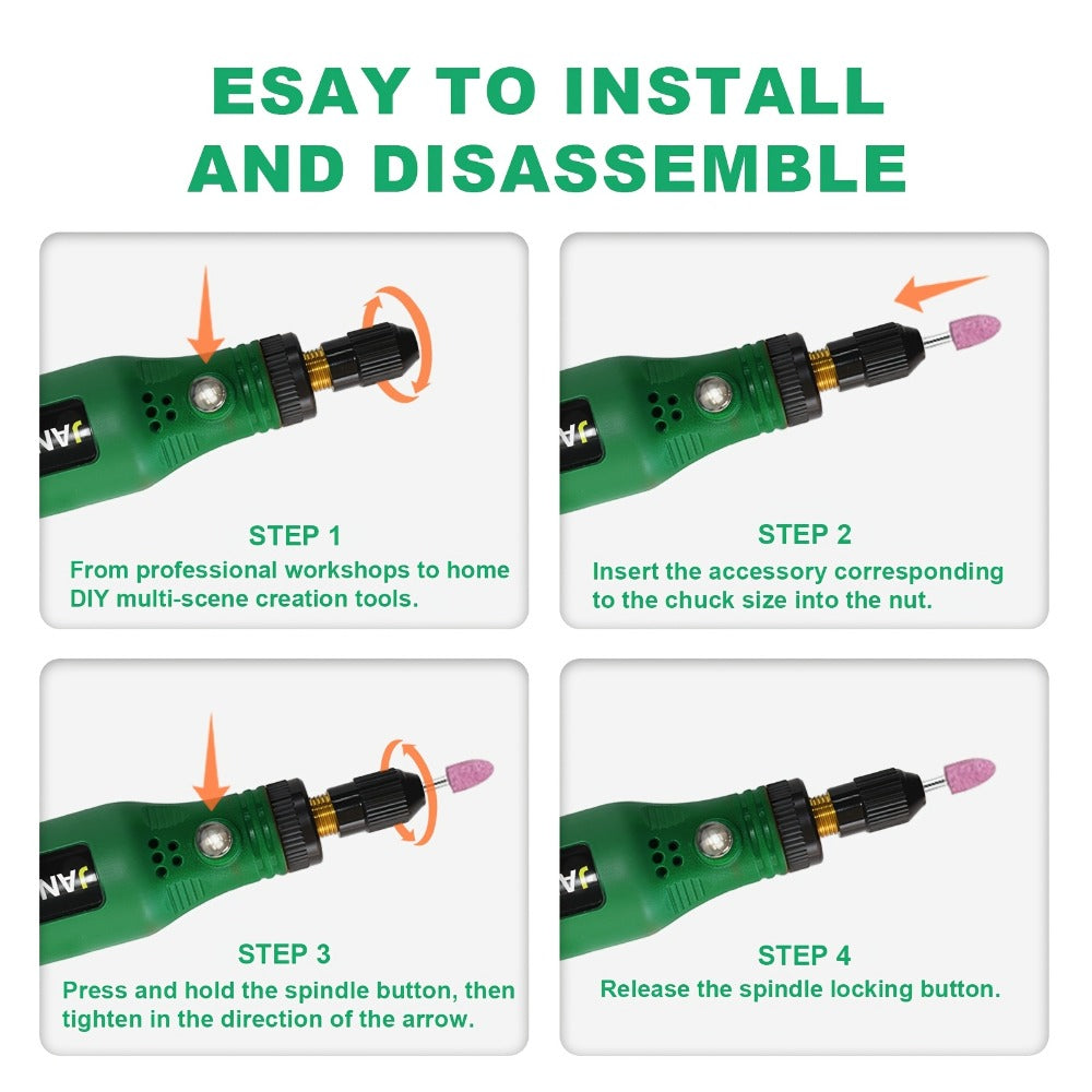 Mini Cordless Rotary Tool Kit - USB Rechargeable Li-Ion Battery, 3-Speed 5000-15000RPM, Multi-Purpose Power Tool with Accessories for Grinding, Sanding, Carving, Polishing & DIY Creations (Black/Green/Red)