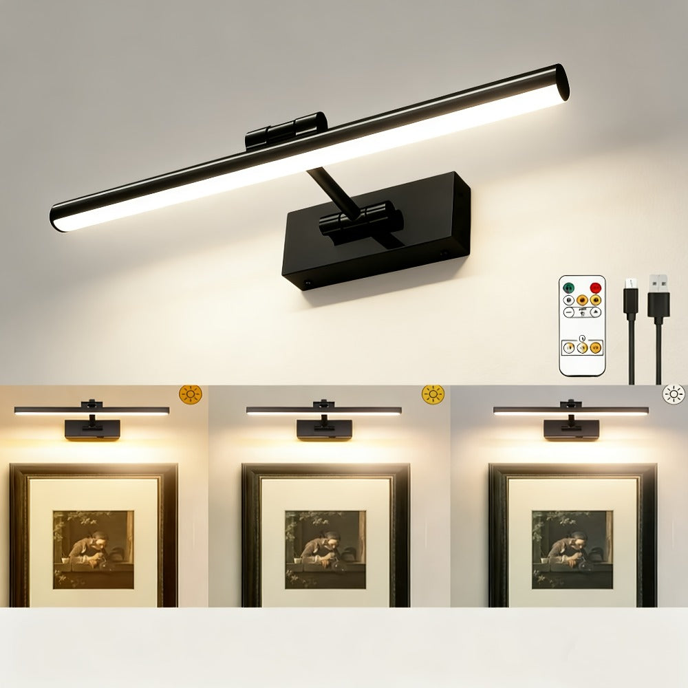 Picture Light 16 Inch Wireless Battery Powered LED Wall Light 6000mAh Rechargeable Remote Control Adjustable Brightness Art Light for Photo Frame Portrait Gallery Painting Home Decor Gold Black