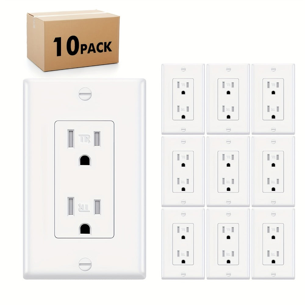 Tamper Resistant Outlet 15A 125V Decorator Receptacle with Wall Plate Self-Grounding Push-In Wire Fire Resistant for Home Office Commercial Use 10 20 50 Pack
