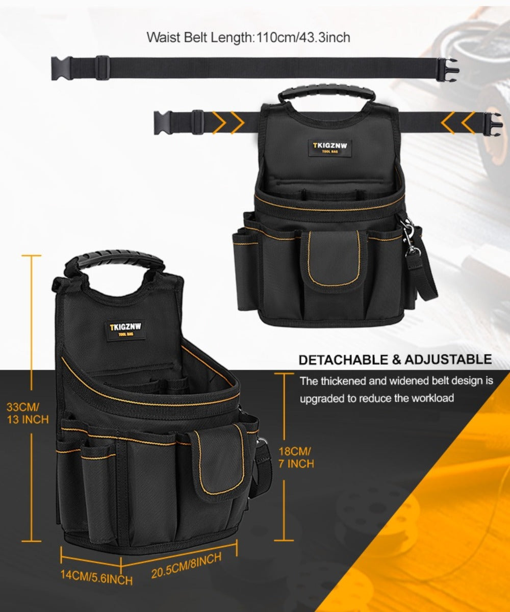 Tool Belt Bag Heavy Duty - 18-Pocket Large Capacity Tool Organizer Pouch with Wide Mouth Opening, Heavy-Duty Polyester for Construction, Plumbing, Electricians, DIY Projects & Professional Home Use