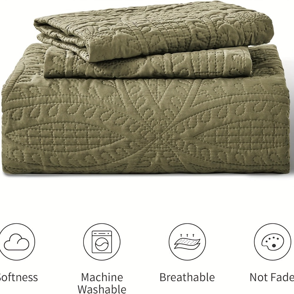 Quilt Set 3 Piece Soft Lightweight Bedding - Thin Bed Quilt with 2 Pillowcases for Bedroom Guest Room, Full Queen King, All Season Comforter Set, 10 Colors