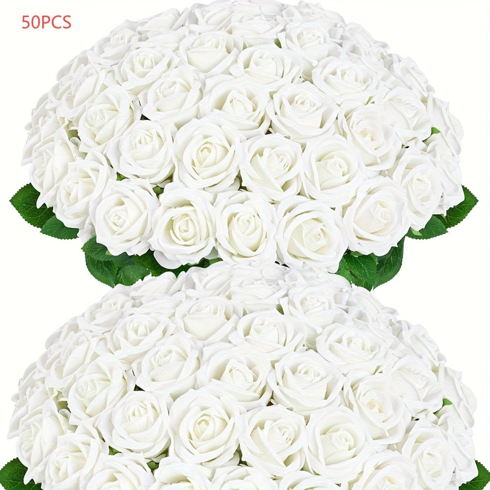 Artificial Roses Bulk with Long Stems ¨C Real Touch Velvet Fake Flowers for Wedding Bouquet, Bridal Centerpiece, Valentine's Day, Mother's Day, Home Decor (50/100pcs, Multi Colors)
