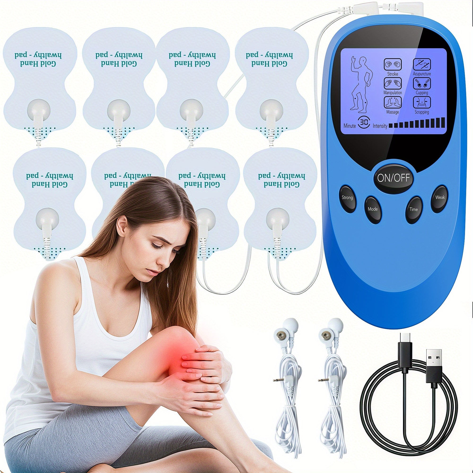 TENS EMS Dual Channel Muscle Stimulator Massager ¨C 8 Electrodes for Back, Shoulder & Knee Pain Relief, Muscle Recovery, Portable Electric Pulse Therapy Device