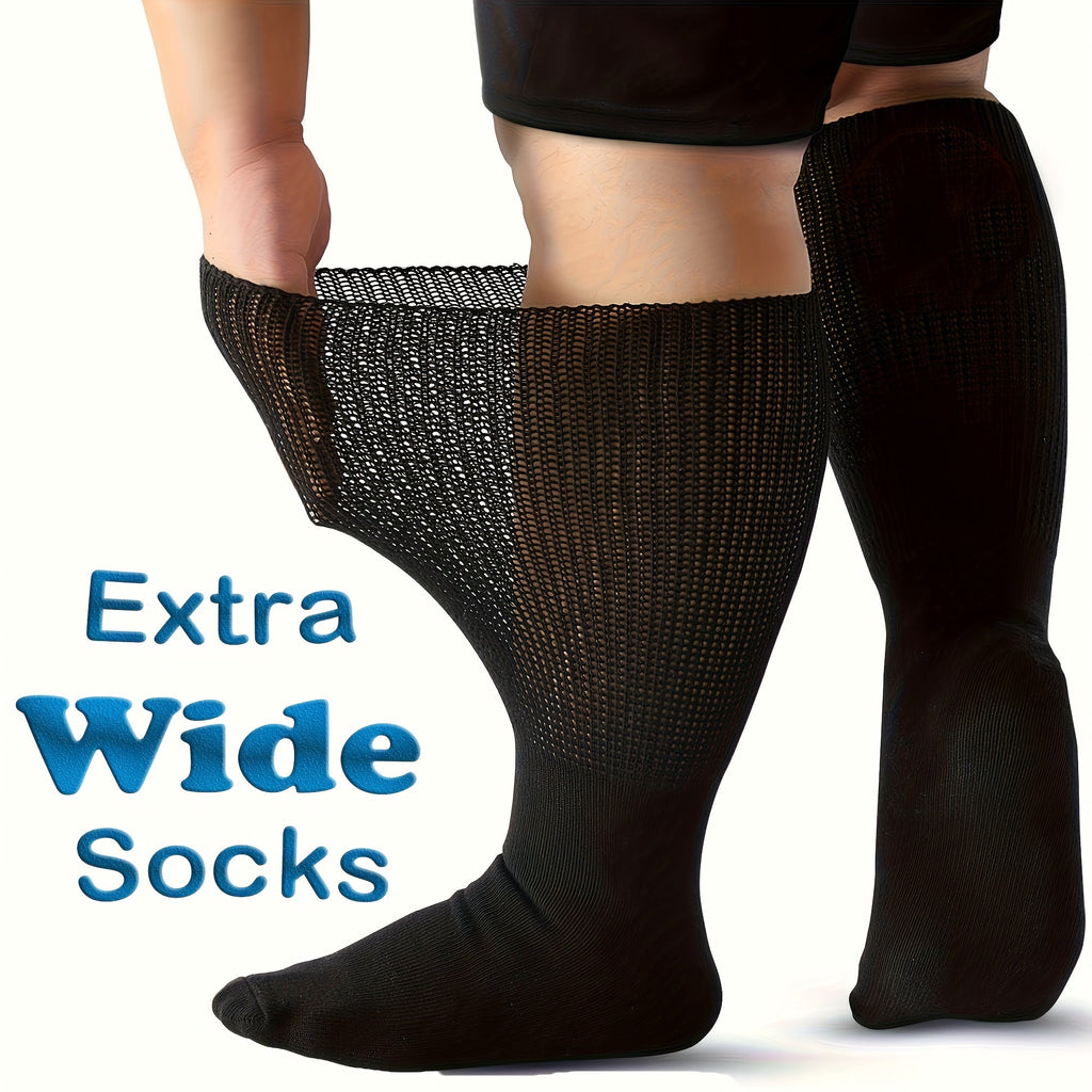 Extra Wide Socks for Swollen Feet 6 Pairs Stretch to 30 Inch Non-Binding Seamless Loose Fit Neuropathy Bariatric Edema Socks for Men Women Plus Size Seniors Multi Color