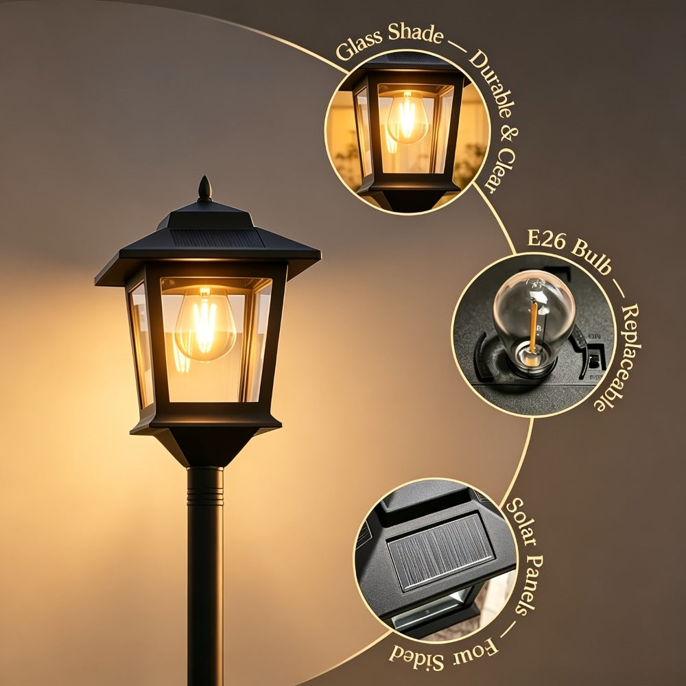 Solar Outdoor Lamp Post Pole Lights 2-Pack Built-in Lithium Battery Auto On Off Waterproof Garden Pathway Yard Porch Driveway Landscape Lighting