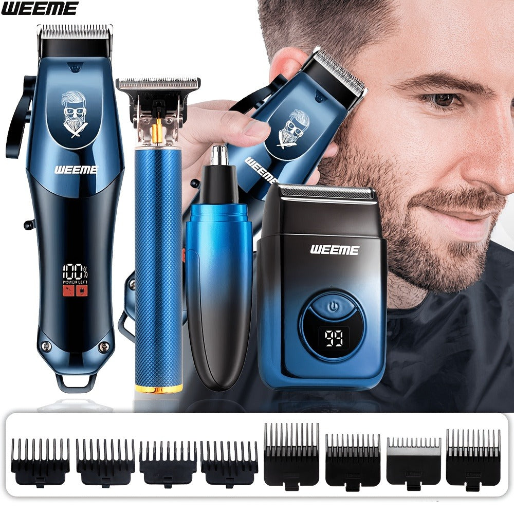 Electric Shaver Grooming Set for Men Hair Clipper Nose Trimmer Razor DIY Barber Kit USB Rechargeable 2 4 Piece Set Gift for Husband Dad Blue Gold White Green