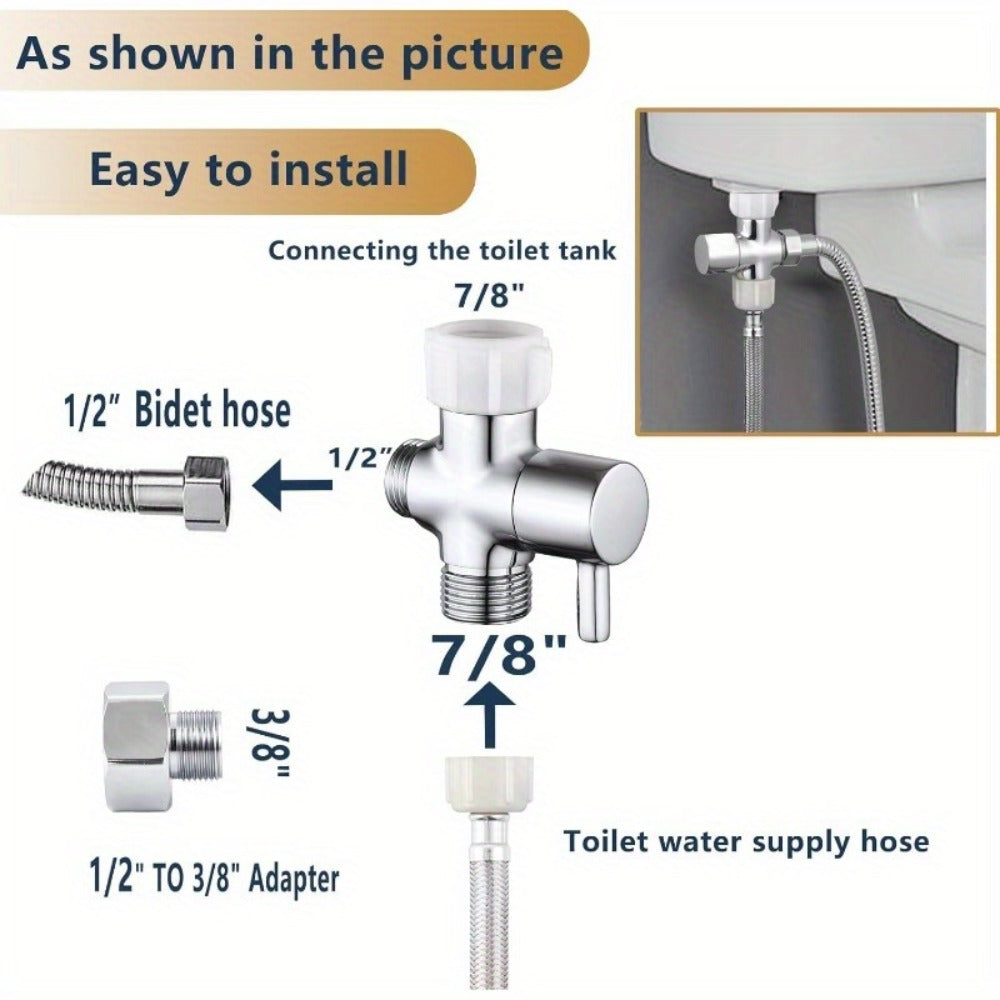 Toilet T-Adapter Diverter Valve with Shutoff - 304 Stainless Steel G7/8 American Thread, Chrome Finish, O-Ring & Mesh Filter Included, No Electricity Required, Universal Toilet Accessory