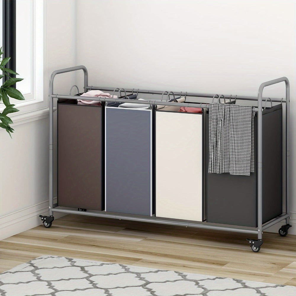 Laundry Hamper Cart with 4-Bag Sorter, Heavy-Duty Rolling Lockable Wheels & Removable Bags ¡ª Laundry Basket Organizer for Bedroom, Bathroom & Laundry Room | Beige, Gray, Black, Assorted