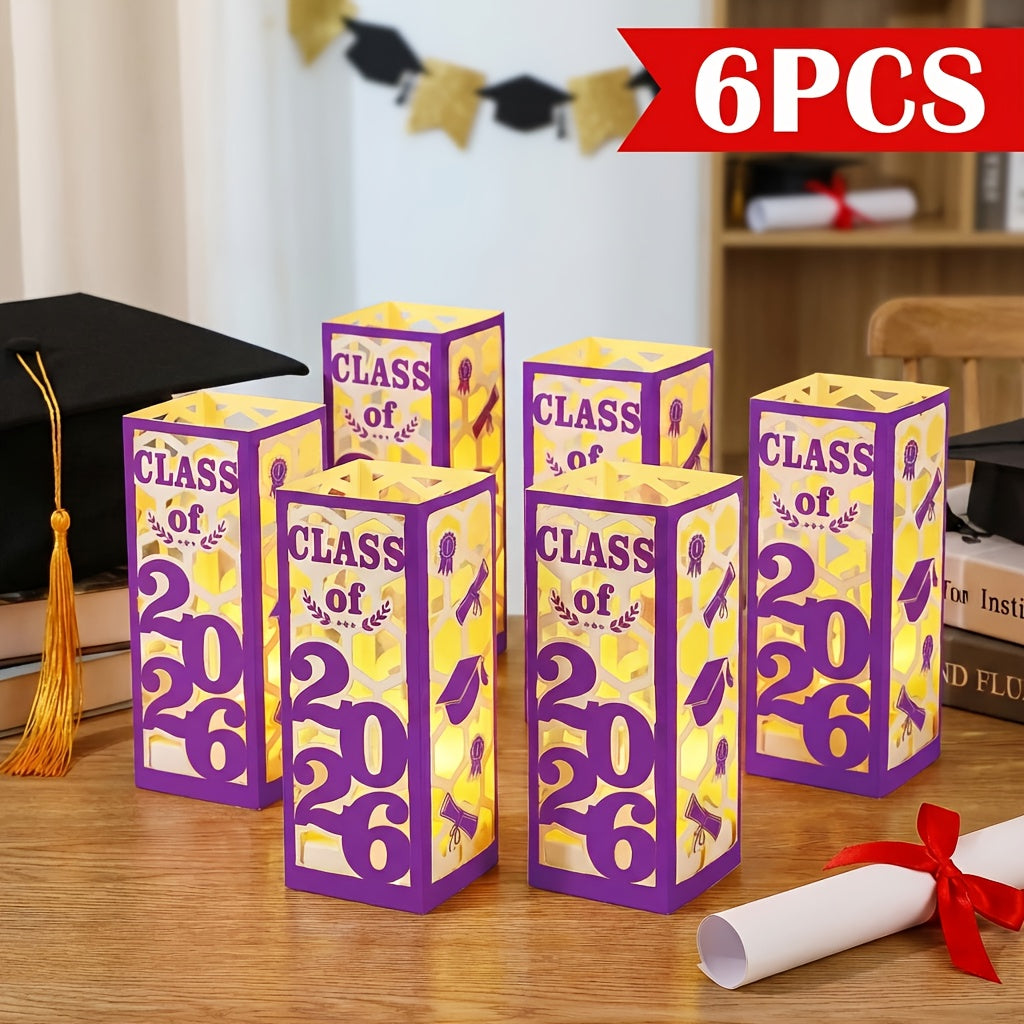 Graduation Centerpieces Decorations 6pcs Class of 2026 | Paper Lantern Boxes No Electricity Needed Congrats Grad Party Supplies for College High School Celebration Table Decor 6 Colors