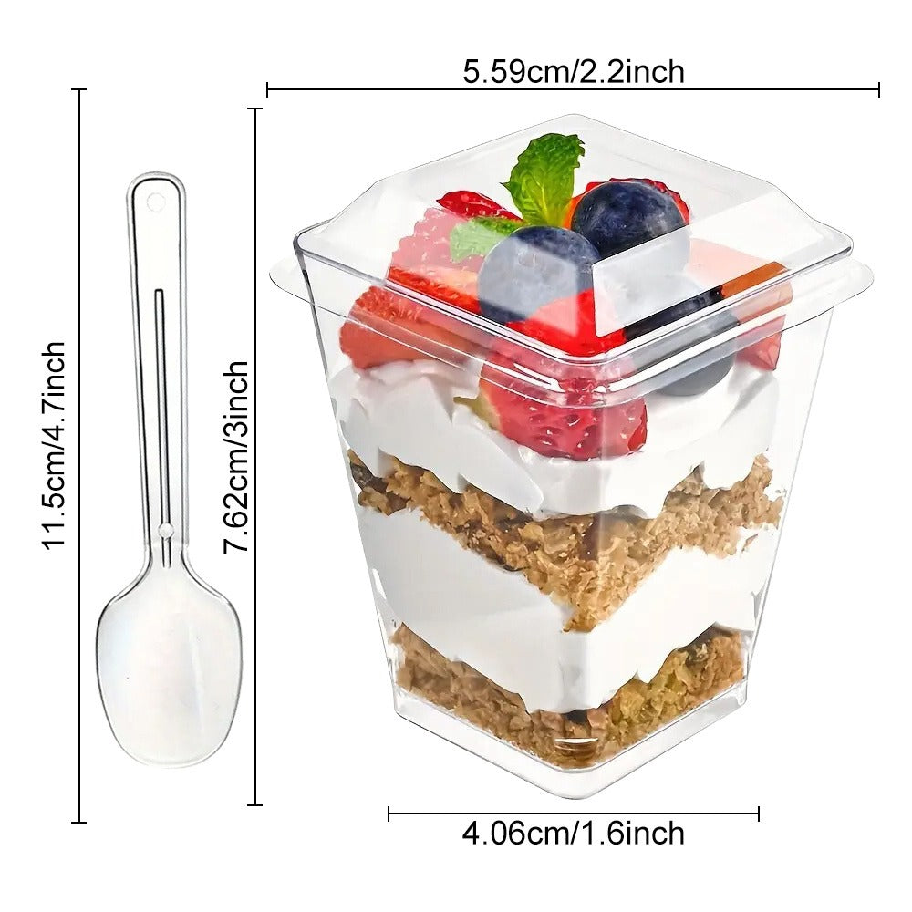Disposable Dessert Cups with Lids & Spoons, 5oz Plastic Pudding Cups Set ¡ª 50/100/150/200 Pack Mini Clear Cups for Parties, Weddings, Picnics, Camping & Family Gatherings