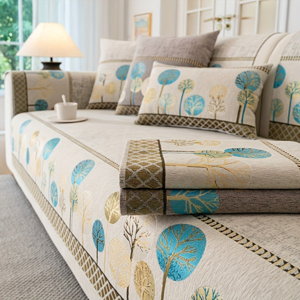 Sofa Couch Cover Light Luxury Geometric Embroidery 1pc - Knit Anti-Slip Four Seasons Universal Pet Friendly Furniture Protection Slipcover | Grey Blue White | Single 2-Seat Living Room Bedroom Office