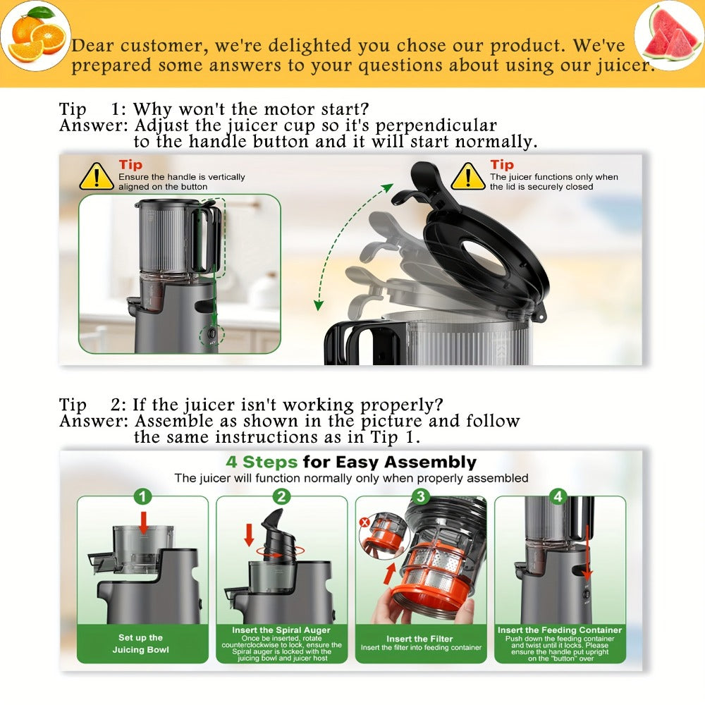 Cold Press Juicer Masticating ¨C 350W Slow Juicer with Wide Feed Chute, 50RPM Fine Grinding, High Juice Yield, Easy to Clean, Safe Bladeless Design for Whole Fruits & Vegetables, Black & Pink