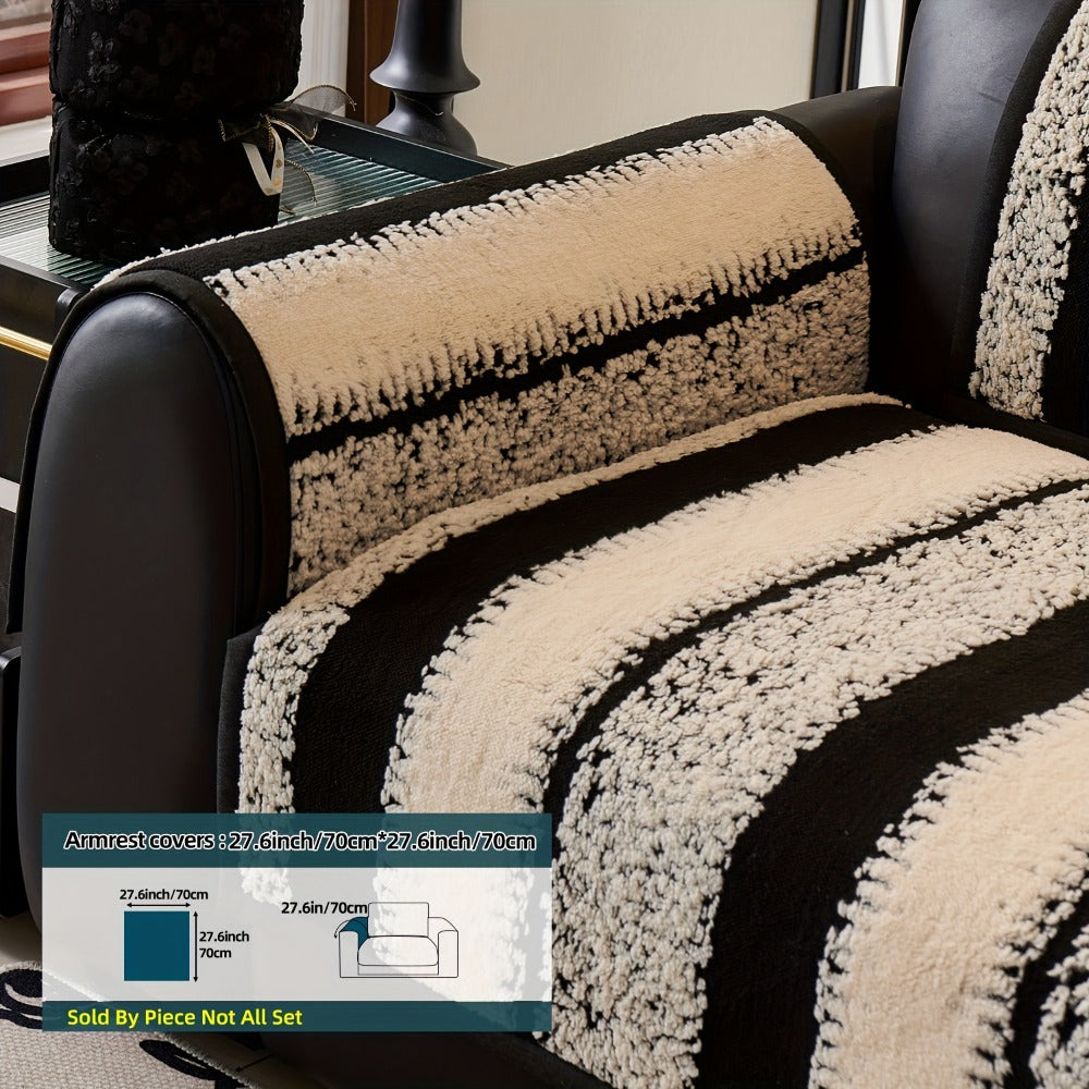 Sofa Cover Plush Jacquard Thick Non-Slip Couch Protector - Pet Friendly Furniture Cover for Living Room Bedroom Office, Machine Washable Retro Style Sofa Slipcover, Loveseat & 4-Seater, Black Grey Green Coffee