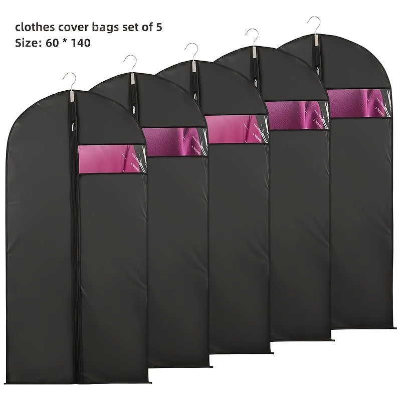 Garment Bags with Zipper Closure & Dust Protection for Suits Dresses Shirts ¨C Set of 5 Reusable Black Cover Bags