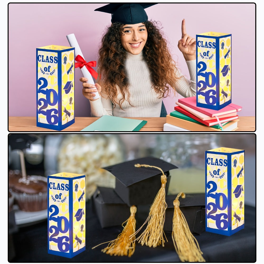 Graduation Centerpiece Set 6pcs Class of 2026 ¨C Decorative Lantern Box Table Decorations for High School & College Graduation Party, Photo Booth Props, Party Kit in Red Blue Green Purple Maroon