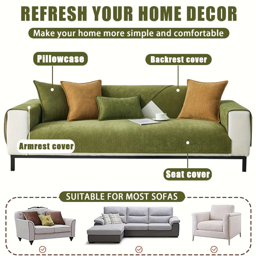 Chenille Ribbed Sofa Cover - Pet Friendly Non-Slip Machine Washable Soft Stretch Slipcover for 1-4 Seater Sectional Sofa Living Room Bedroom Office, 9 Colors