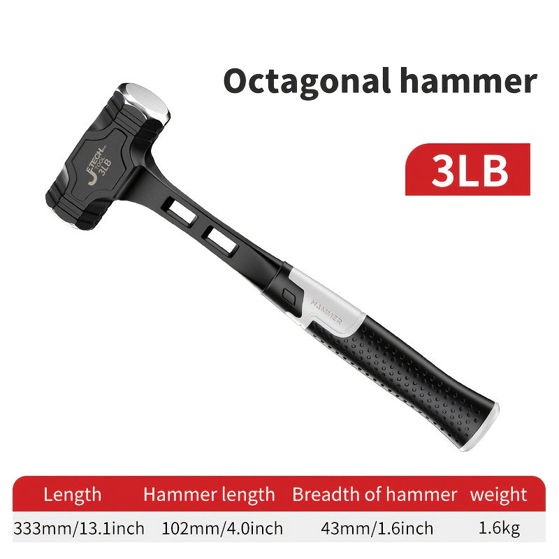 Octagonal Hammer High Carbon Steel Heavy Duty Sledge Hammer with Non-Slip Grip Handle, Rust-Proof Head for Demolition Construction Masonry Driving Stakes Outdoor Indoor Home Use (2/3/4 lb)