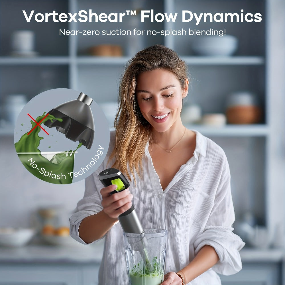 Immersion Blender 1200W 9-in-1 Heavy Duty Hand Blender Variable Speed with Time Display Chopper Whisk Milk Frother Beaker Electric Handheld Mixer for Soup Puree Smoothies
