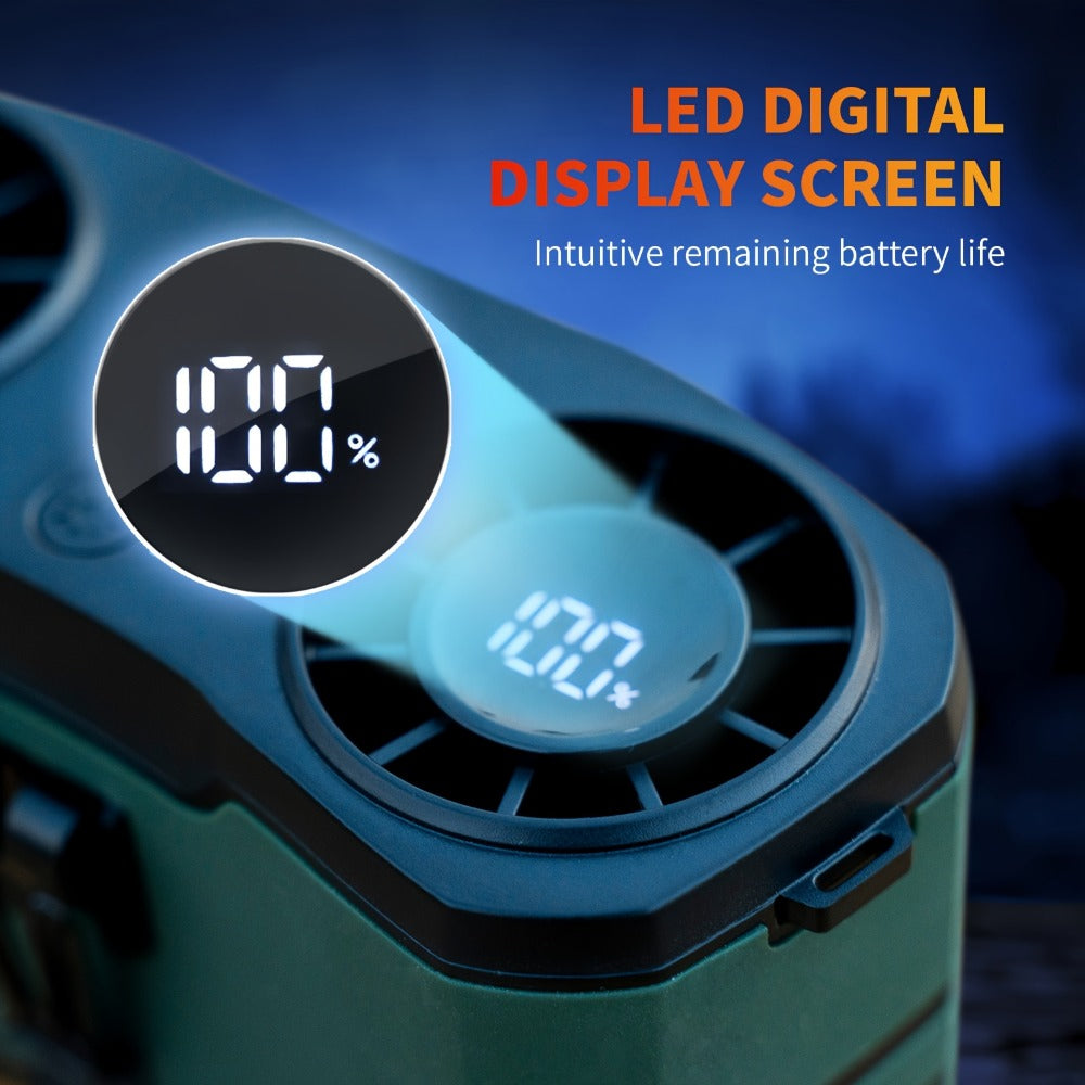 Portable Waist Fan 20000mAh ¨C Dual Vent 7W Brushless Motor, 10 Speed Levels, 4 Wearing Modes, LED Digital Display, USB-C Charging, Wearable Neck & Waist Cooling Fan for Outdoor Camping Hiking Fishing