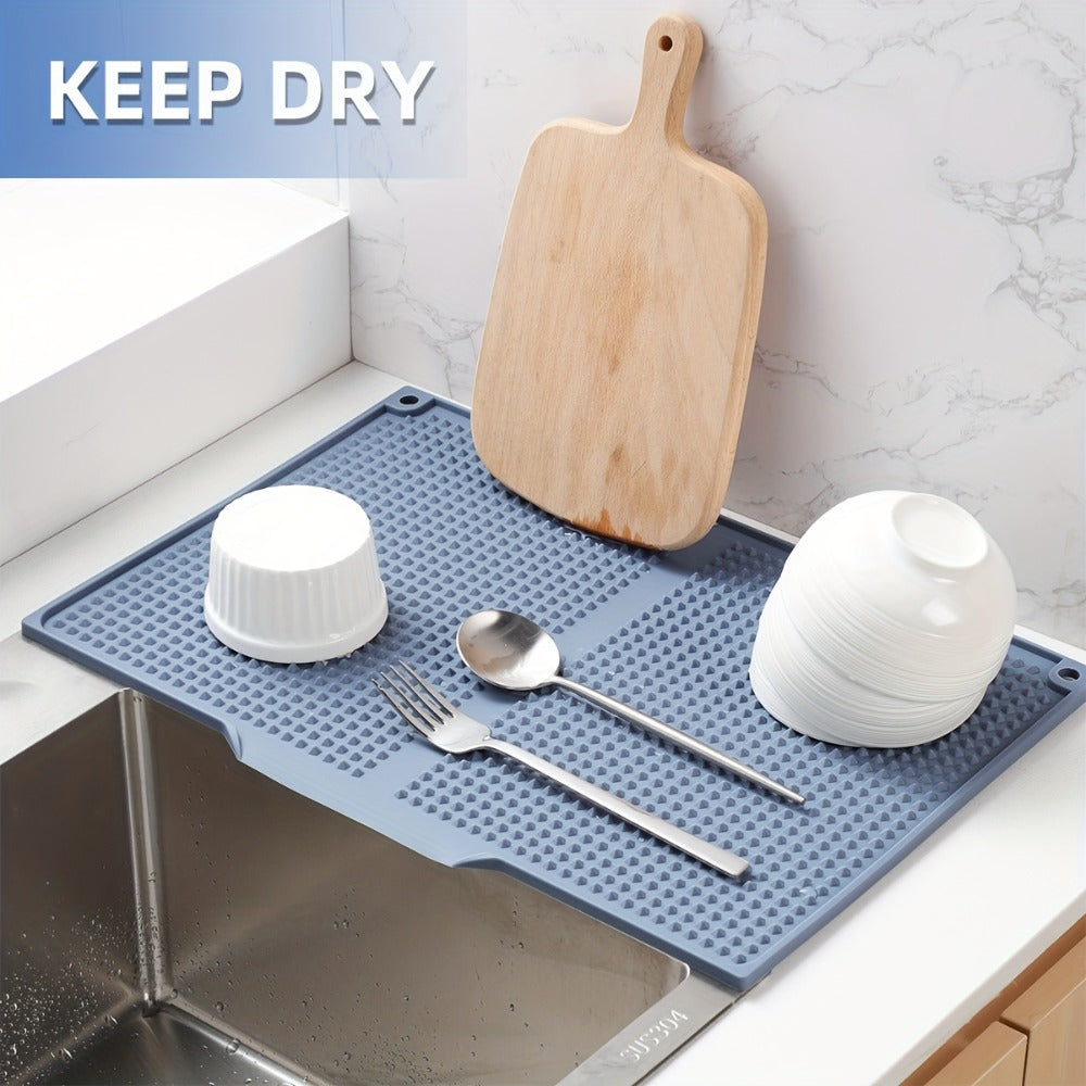 XL Kitchen Countertop Drying Mat 17.72x12.2 Inch Heat Resistant 446¡ãF Anti-Slip Splash-Proof Drain Pad, Dishwasher Safe Sink Stove Drying Pad Easy to Clean Space-Saving