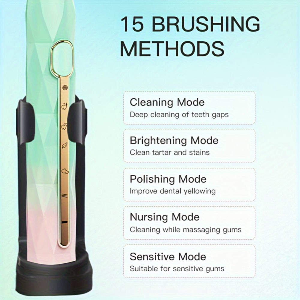 Sonic Electric Toothbrush IPX8 Waterproof USB Rechargeable with 10 Replacement Heads, Intelligent Timer, Travel Case & Charging Base ¨C 5 Colors for Men & Women