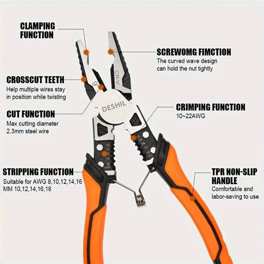 Pliers Set 9-in-1 Multi-Function Industrial Grade, 8.5¡± Lineman Pliers, 8.5¡± Long Nose Pliers, 8¡± Diagonal Side Cutters, CRV Steel TPR Handle Wire Stripper Crimper Cutter for Electrical & Auto Repair