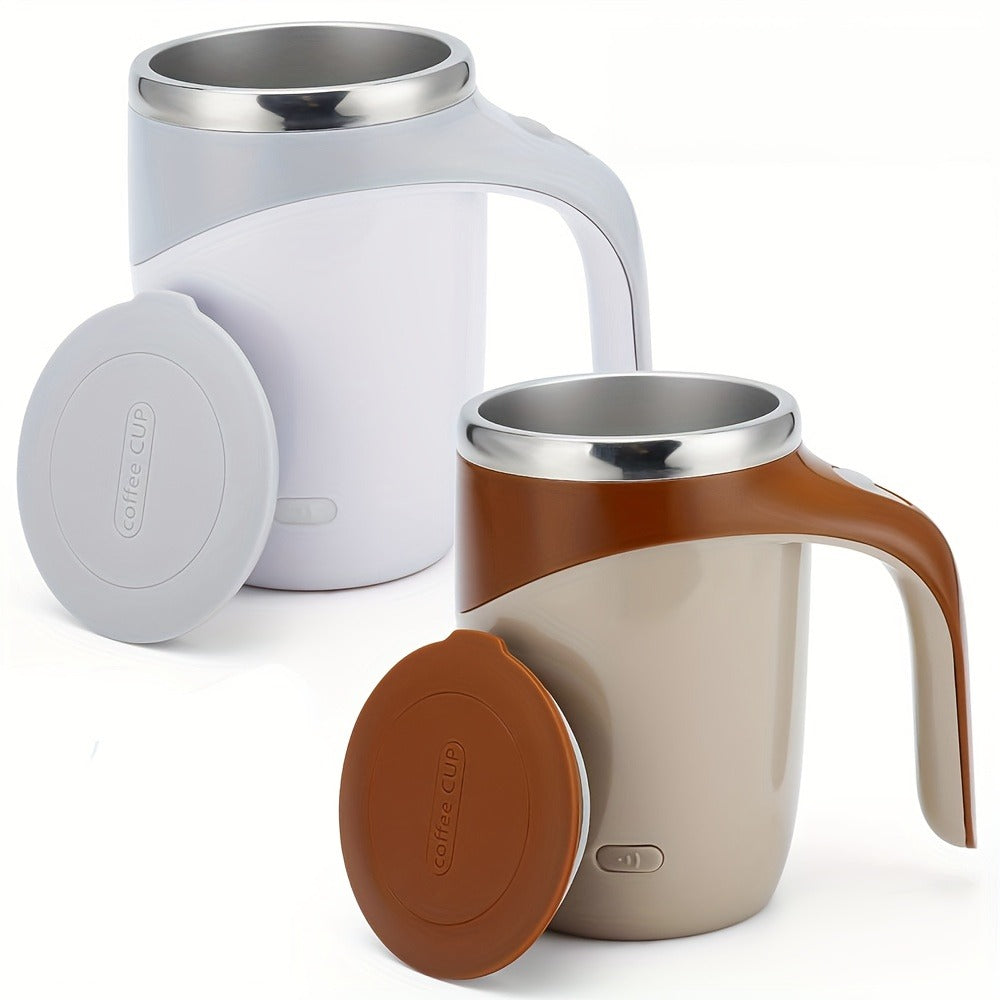 Self Stirring Coffee Mug with Magnetic Stirring Technology ¨C 13.3oz Stainless Steel Travel Mug, No Battery Needed, Spill-Proof Lid & Ergonomic Handle, Reusable Coffee Cup Gift Set ¨C White & Beige