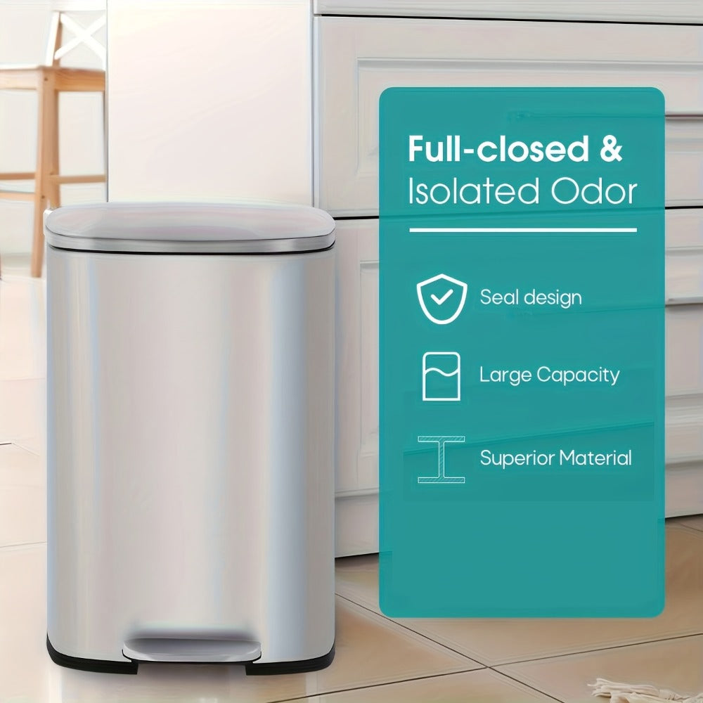 Stainless Steel Trash Can with Pedal & Removable Inner Bucket Fingerprint-Proof Kitchen Garbage Can with Hinged Lid ¨C 5L / 30L / 50L / 13 Gallon for Kitchen, Home & Office
