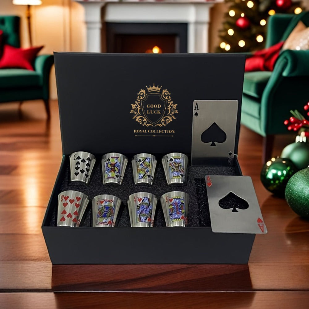 Stainless Steel Cup Set 8 Cups + 2 Bottle Openers | Family Party Outdoor Gift Set Good Luck Year