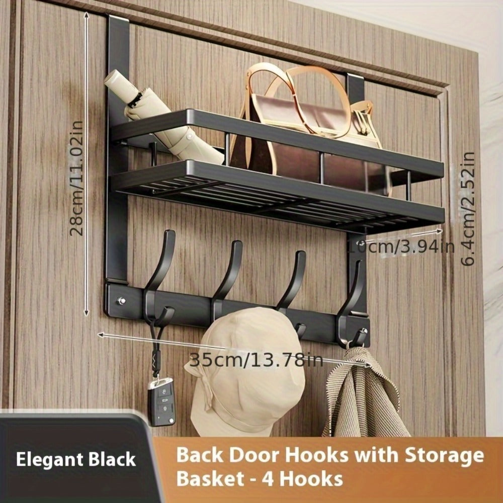 Over-the-Door Storage Rack with Hooks ¨C Metal Multifunctional Organizer for Bedroom Bathroom Kitchen, 4/5/6/8 Hook Options in Gray & Black