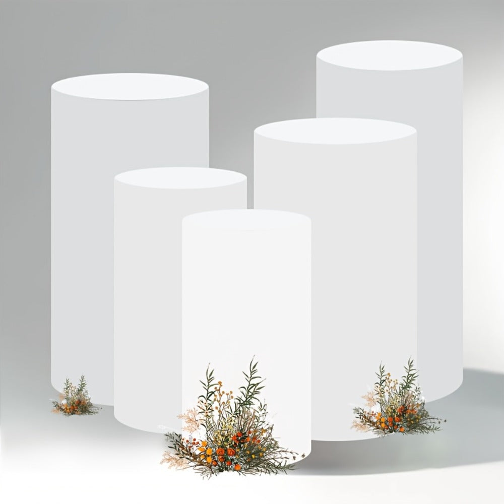 Cylinder Pedestal Stand Covers 5pcs ¨C Stretch Fabric Pillar Covers for Wedding Party Birthday Baby Shower Dessert Table Backdrop Decor White Pink
