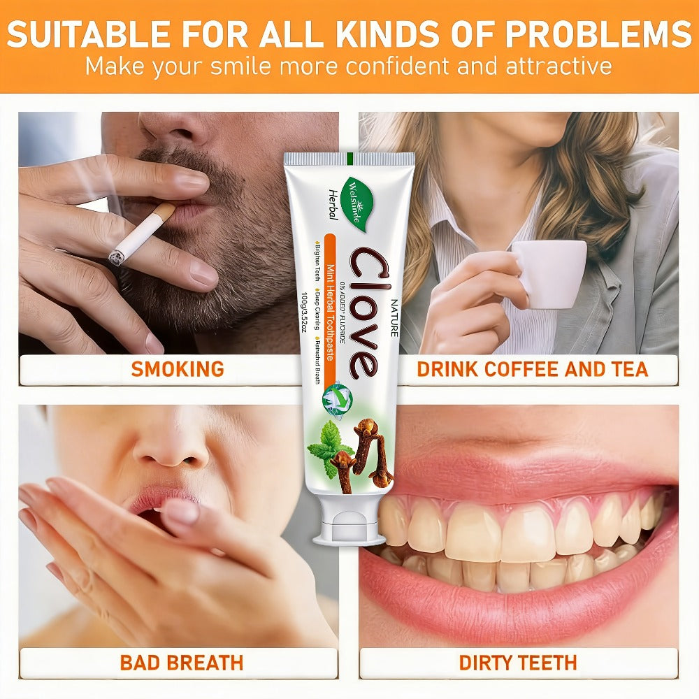 Herbal Toothpaste with Clove & Mint ¨C Fluoride Free Deep Cleaning Whitening Toothpaste for Sensitive Gums, Natural Breath Freshener with Herbal Extracts, Daily & Travel Oral Care for Adults & Kids