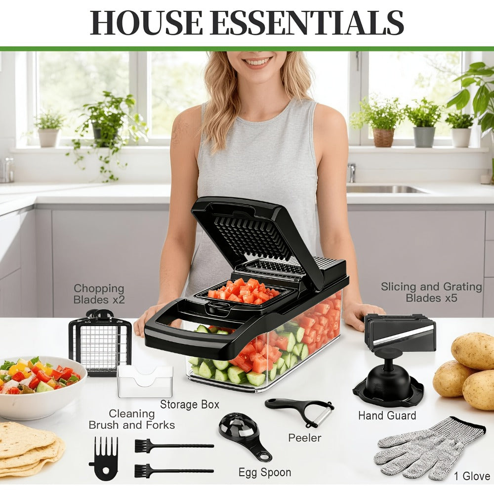 Vegetable Chopper 18-in-1 Multifunctional Food Chopper & Mandoline Slicer with Container ¨C Onion Dicer, Adjustable Cutter for Kitchen Meal Prep, Gray