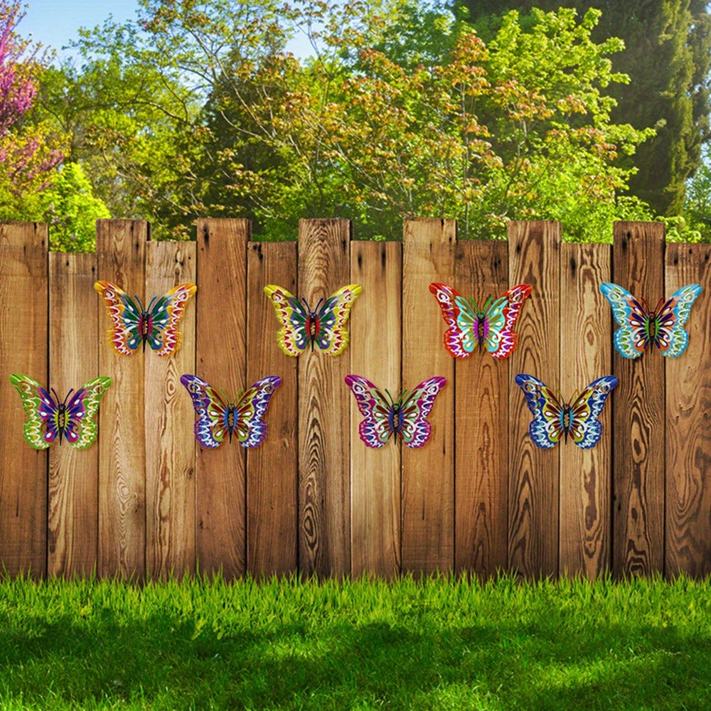 Metal Butterfly Wall Decor Set of 8 Colorful 3D Butterfly Garden Decorations for Fence Patio Courtyard Outdoor Wall Art Indoor Home Decor All Season Holiday Gift for Mom Dad