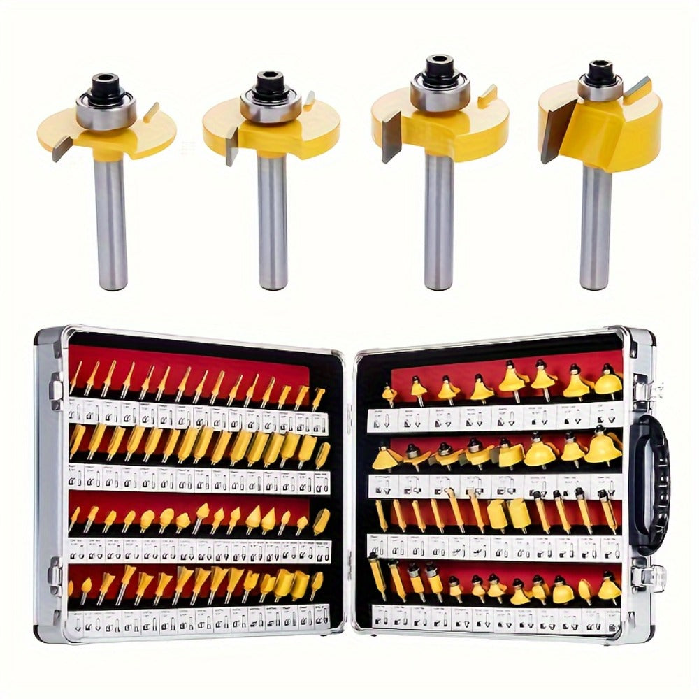 Carbide Router Bit Set 15 100PCS 1/4 Inch Shank Multi-Purpose Milling Carving Bits for Wood Fine Routing Engraving Professional Beginner Woodworking Tool Kit