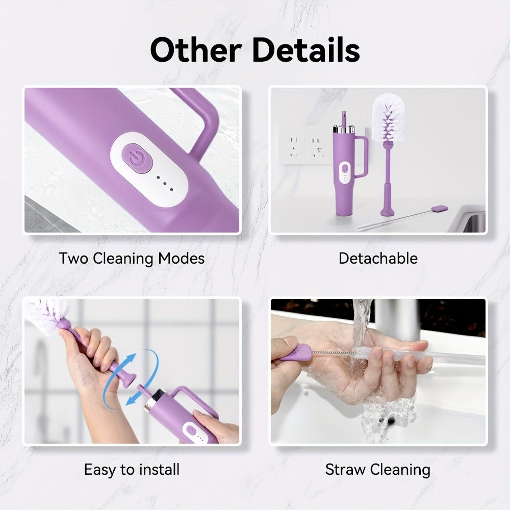Electric Cup Scrubber Bottle Brush Cleaner ¨C 2-Speed IPX6 Waterproof, Type-C Rechargeable, Deep Cleans 40oz Mugs, Tumblers & Hydration Bottles, Long Straw Brush Included, Wall Mount Storage, Kitchen Cleaning Tool