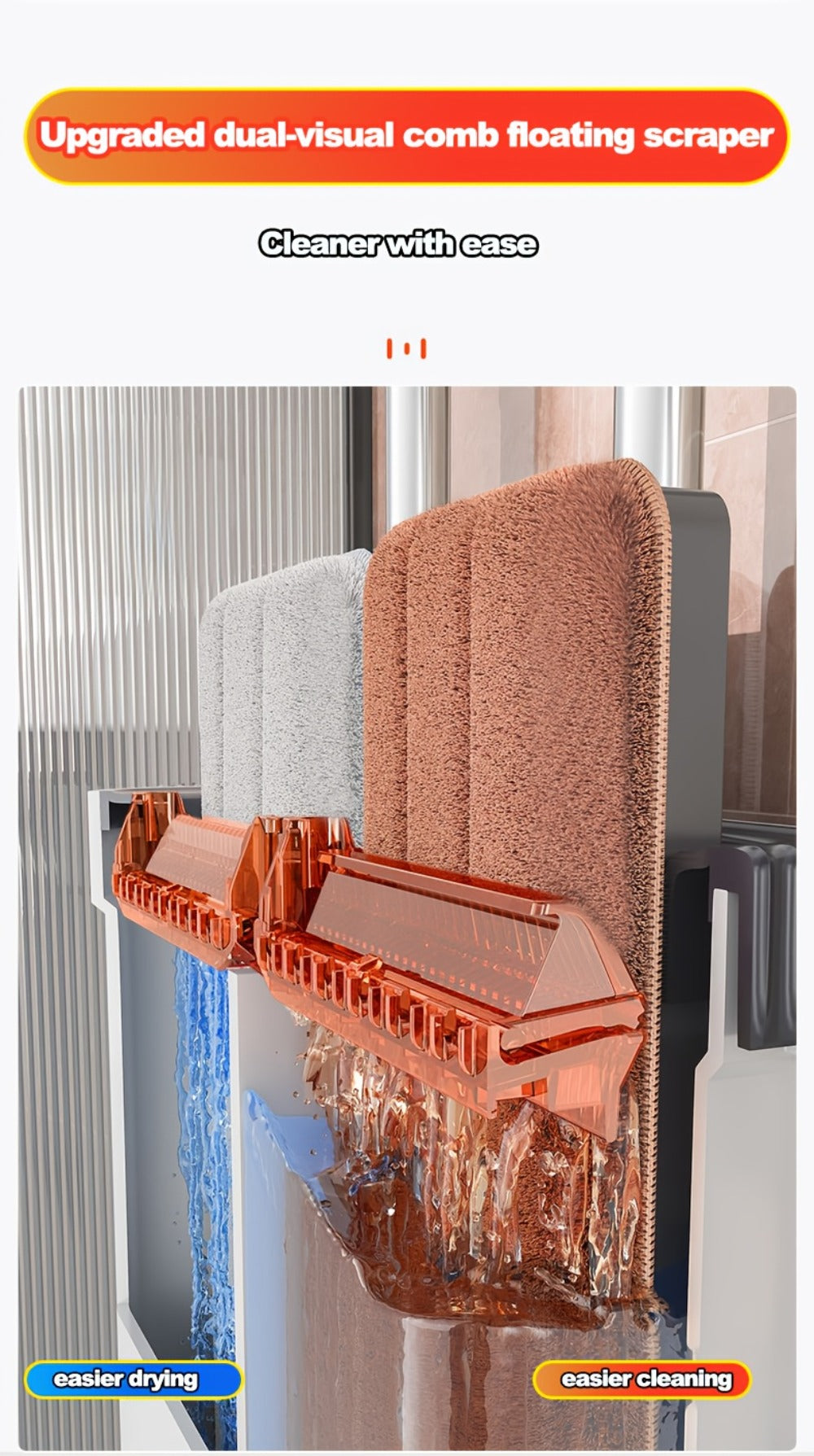 Flat Mop and Bucket System with Washable Reusable Microfiber Pads Dual Bucket Wringer Wet Dry Floor Mop for Hardwood Tile Marble Wall Cleaning Stainless Steel Handle 12.99in or 15.74in Mop Head