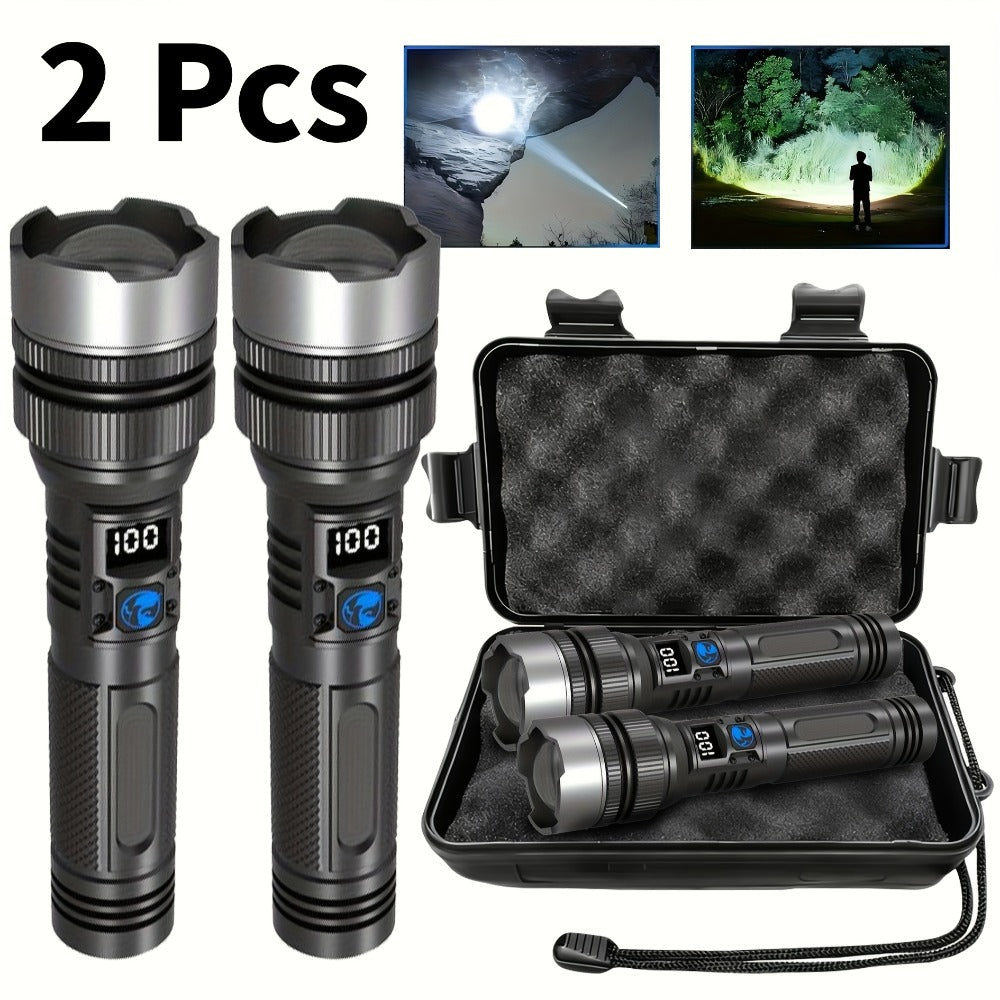 LED Flashlight Rechargeable 1000 Lumen ¨C 2-Pack Super Bright Tactical Flashlight with Digital Display, Camping Fishing Hunting Emergency Lighting, Gift Box Included, Father's Day Gift for Men