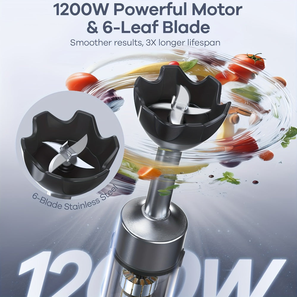 Immersion Blender 1200W 9-in-1 Heavy Duty Hand Blender Variable Speed with Time Display Chopper Whisk Milk Frother Beaker Electric Handheld Mixer for Soup Puree Smoothies