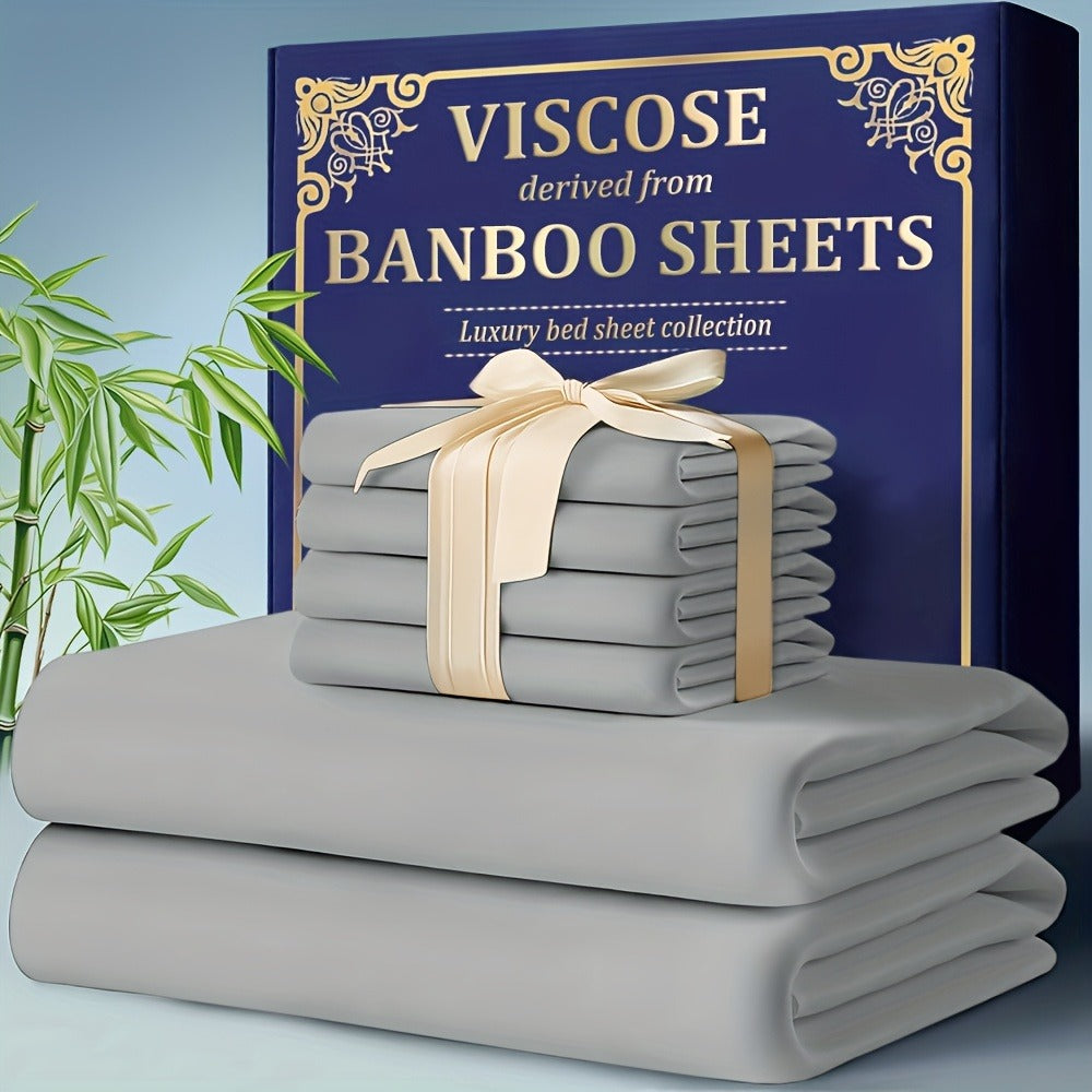 Bamboo Cooling Fitted Sheet Set 2300TC Deep Pocket All Season Bed Sheets | Ultra Soft Breathable Shrink-Resistant Flat Sheet Pillowcases Multiple Colors