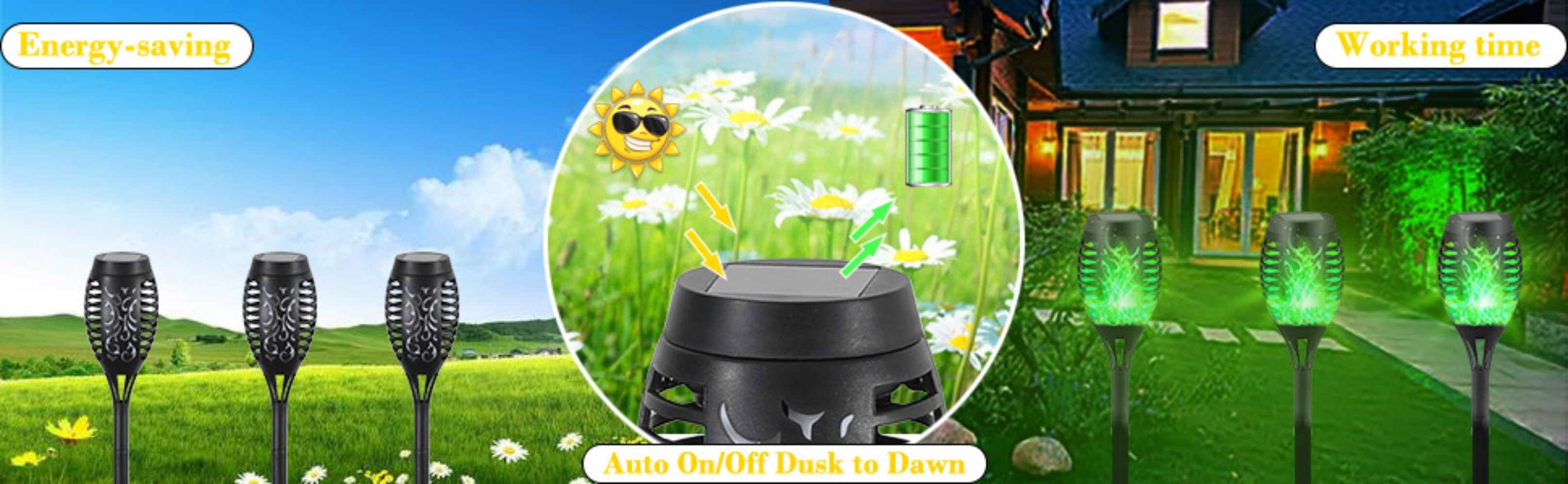 Solar Torch Lights Flickering Flame Outdoor ¨C Auto On/Off Dancing Flame Solar Garden Lights IP54 Waterproof | Landscape Pathway Torch for Garden, Yard, Patio & Christmas Decoration | 6/8/12pcs Blue